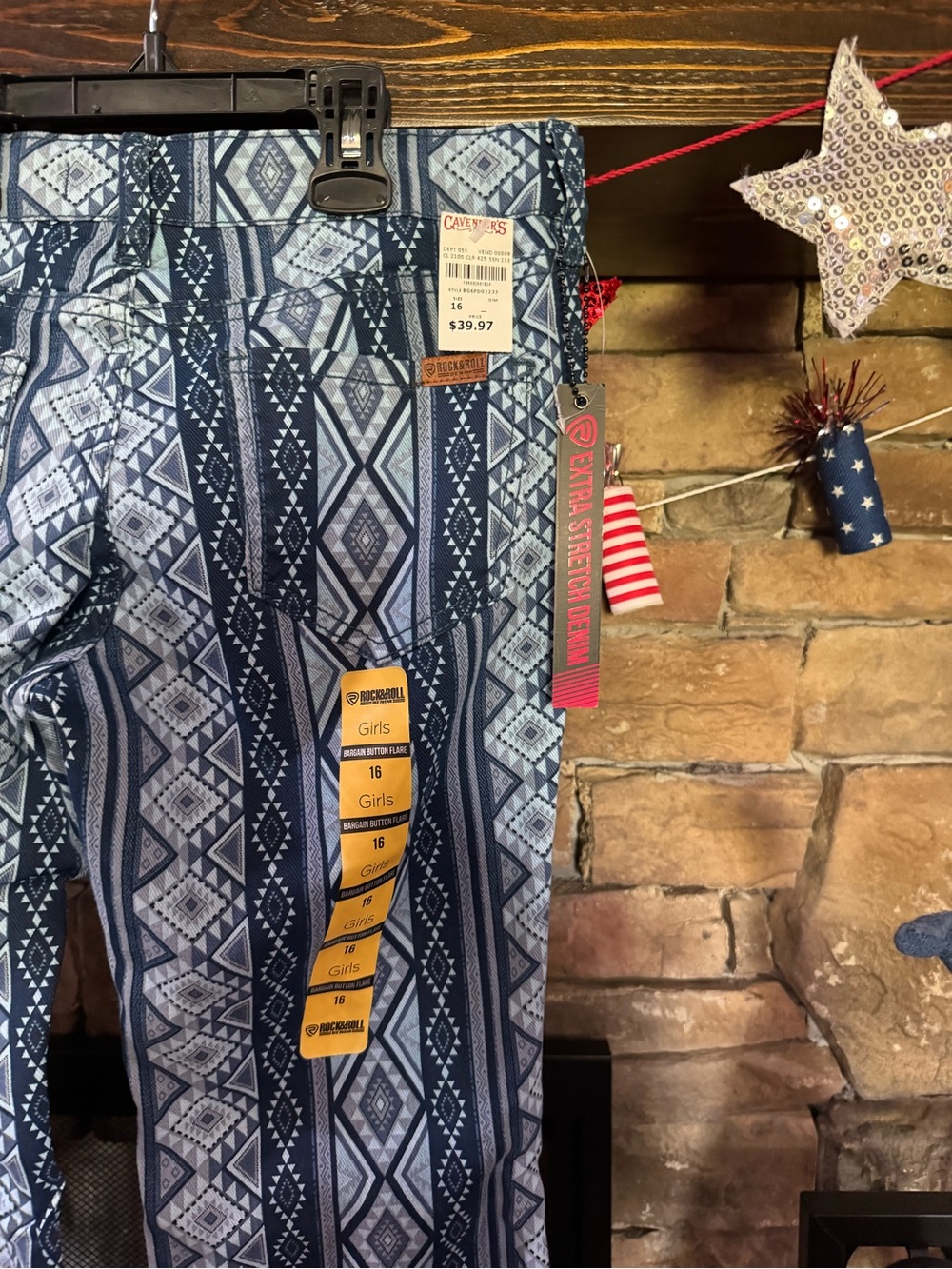 Rock & Roll Denim Girls' Navy Aztec Print Jeans - Size 16